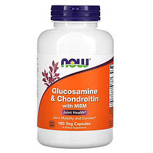 Глюкозамін і хондроїтин з МСМ, NOW Foods "Glucosamine&Chondroitin with MSM" для суглобів (180 капсул)