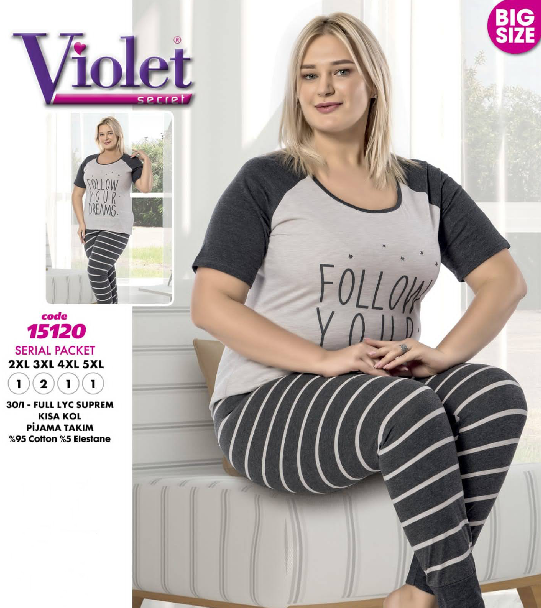 Літня жіноча піжама «Violet» великого розміру (2XL-5XL)