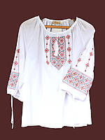 Блуза Українка з вишивкою біла, шифон, розміри XL, 3XL