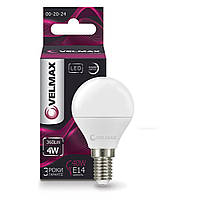 LED лампа 4W шарик Velmax V-G45 E14 4100K 360Lm угол 220 °