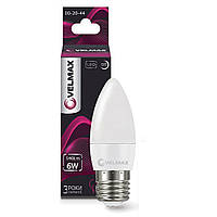 Светодиодная лампа 6W свеча Velmax LED V-C37 E27 4100K 540Lm угол 260 °