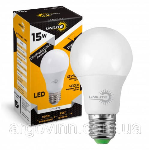 LED лампа UNILITE A60 15W E27 12750lm 4000K (UL-111975)