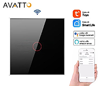 Умный Сенсорный Wi-Fi Выключатель одноканальный AVATTO с нулем Черный Черный (AV101BA)