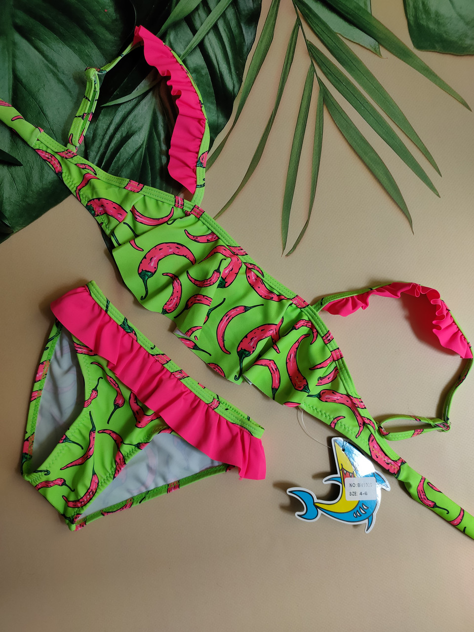 Купальник раздельный для девочек Teres 1050 Перчинки салат (В НАЛИЧИИ ТОЛЬКО 30 32 34 36 УКР р-ры)