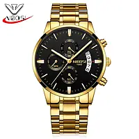 Чоловічий наручний годинник Nibosi 2309 — Золотий корпус, золотий металевий ремінець
