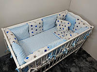 Набор в детскую кроватку для новорожденных защита( бортик 12 подушек) + плед + подушка + простынь на резинке