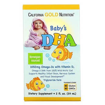 Омега-3 з вітаміном D3 для діток, California Gold Nutrition baby's DHA Omega-3 with Vitamin D3 59 мл