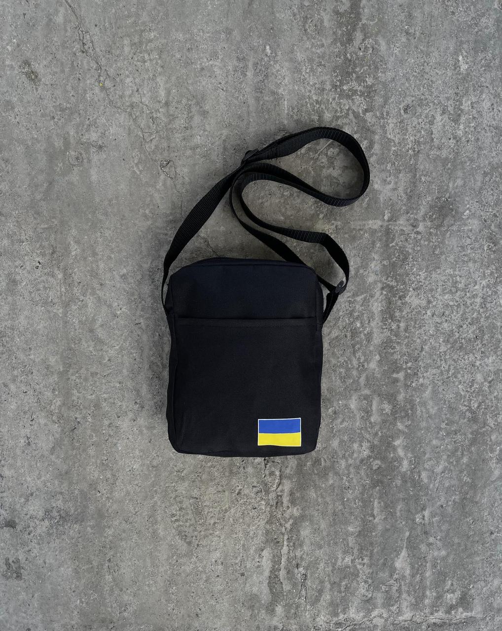 Барсетка чоловіча жіноча з флагом україни чорна сумка чоловіча через плече месенджер тканинний