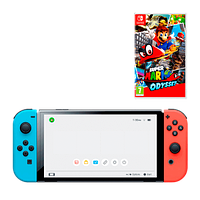 Набор Консоль Nintendo Switch OLED Model HEG-001 64GB Blue Red + Игра Nintendo Switch Super Mario Odyssey