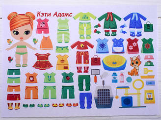 Фетр з принтом Лялька з одягом: Кеті Адамс (Корейський жорсткий 1,2 мм)