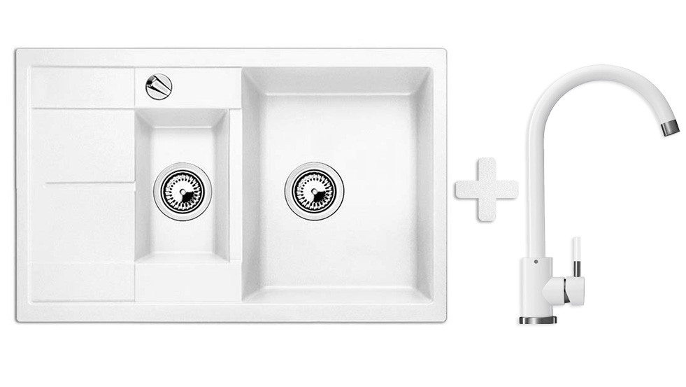 Комплект: мийка гранітна ASKANIA BLANCO Білий + Кран