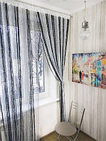 Радужные шторы для дома детской спальни кухни, шторы-нити в зал кухню спальню Черно-бело-серые (NS-203)
