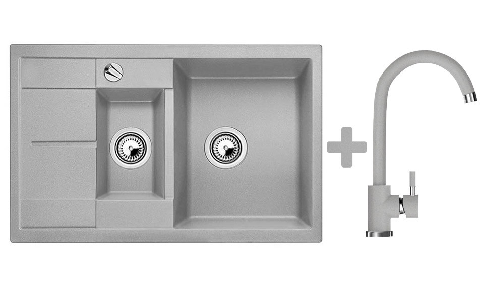 Комплект: мийка гранітна ASKANIA BLANCO Сірий + Кран, фото 1