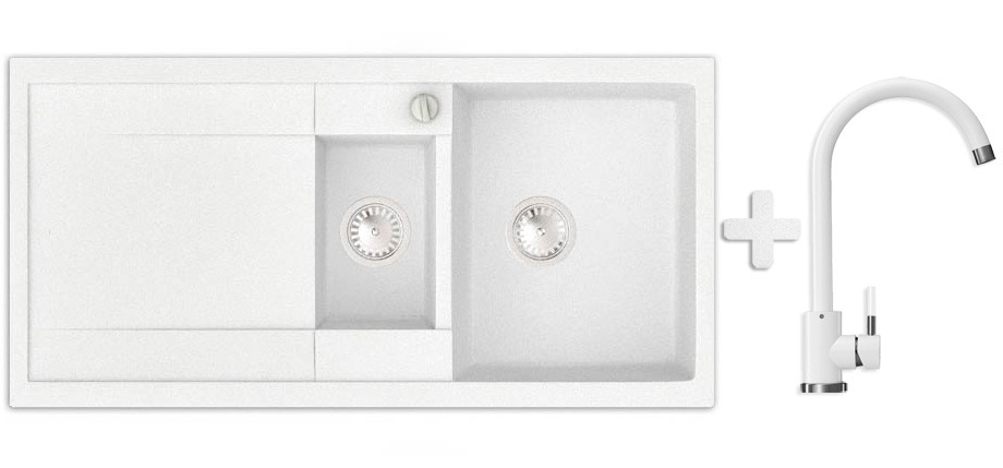 Комплект: мийка гранітна ASKANIA BLANCO 100 Білий + Кран