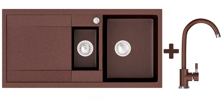 Комплект: мийка гранітна ASKANIA BLANCO 100 Коричневий + Кран, фото 1