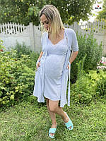Комплект женский в роддом халат и ночная рубашка для беременных и кормящих мама кружево серый 44-58р. 48-50