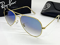 Солнцезащитные очки Ray Ban RB3025 Aviator стеклянные авиаторы просветляющие голубые градиентные линзы в золот