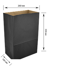 Паперовий пакет з прямокутним дном чорний 260х150х350 мм