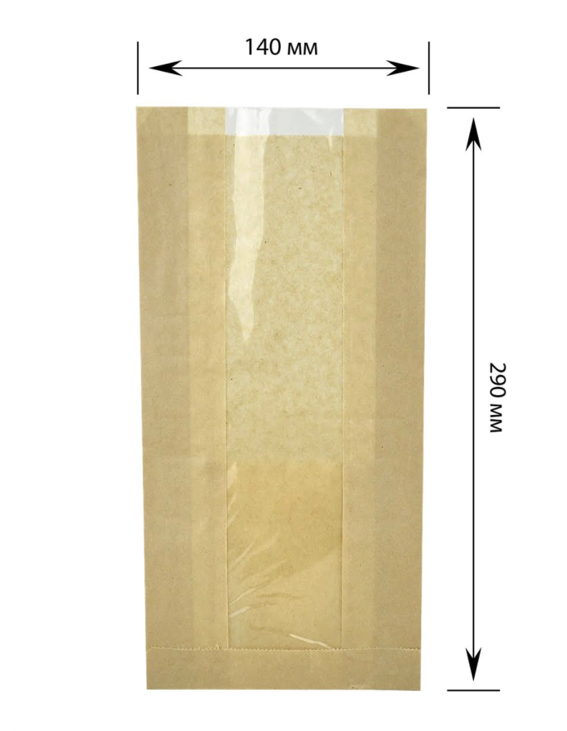 Паперовий пакет з прозорою вставкою крафт 290х140х50 мм