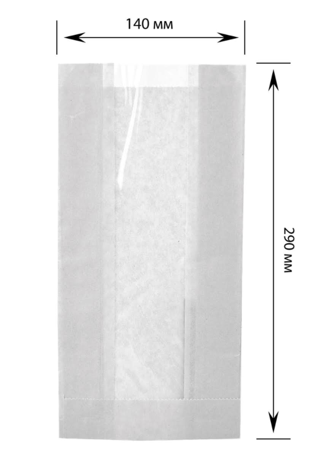 Паперовий пакет з прозорою вставкою білий 290х140х50 мм (1000 шт.)