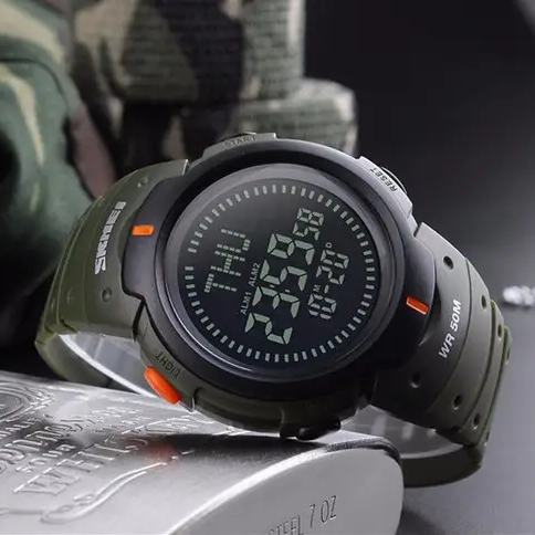 Чоловічий годинник з компасом водонепроникний з підсвічуванням Skmei зелений круглі, фото 1