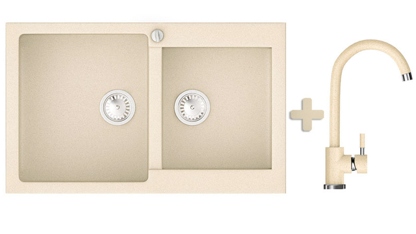 Комплект: мийка гранітна ASKANIA FLORINA Бежевий + Кран, фото 1