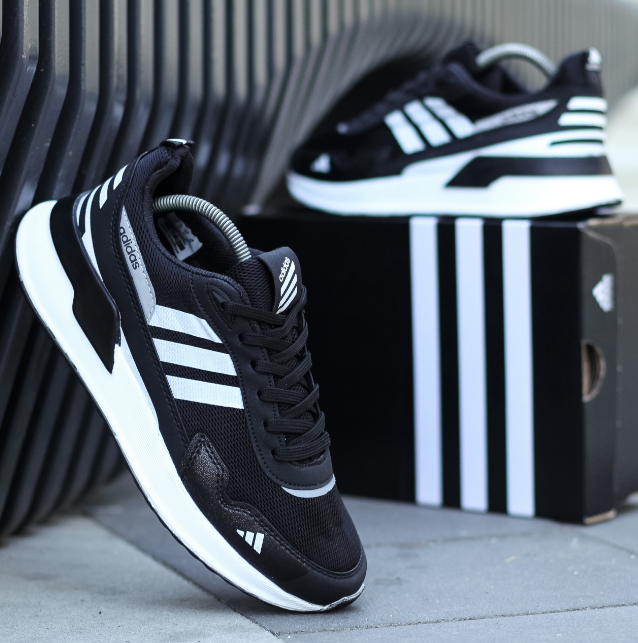 Кросівки чоловічі Adidas Black White Взуття Адідас чорно-білі низькі сітка весна літо