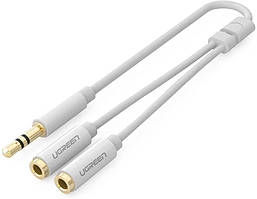 Аудіокабель розгалужувач UGREEN 3.5 mm M to 2x3.5m F Audio Splitter 20 см White (AV134)