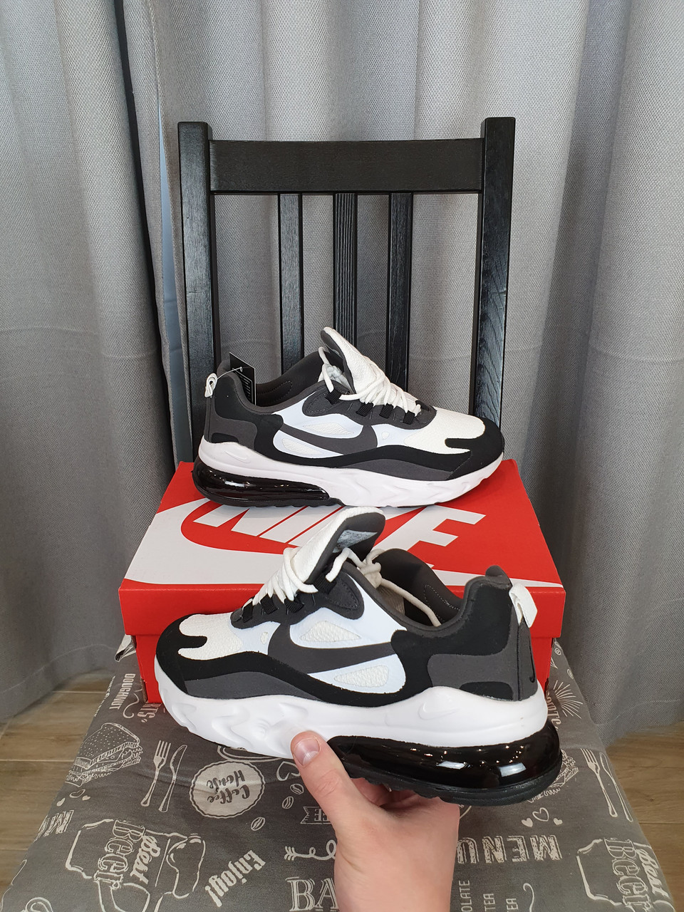 Nike Air Max 270 React Спортивные кроссовки мужские летние черно-белые ...