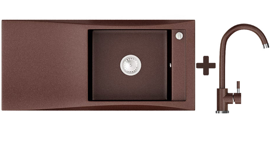Комплект: мийка гранітна ASKANIA STELLA Коричневий + Кран, фото 1
