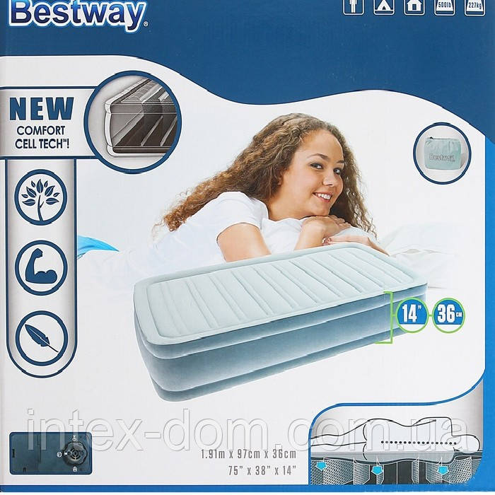 Bestway велюр-ліжко 67488 (191*97*36,см) з вбудованим насосом 220V