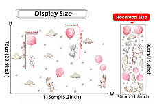 Вінілова наклейка на стіну в дитячу Зайченята на повітряних рожевих кульках (лист 30 х 90 см) Б194-25, фото 2
