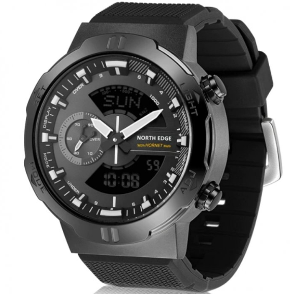 Круглий військовий та армійський годинник чоловічий кварцовий годинник з каучуковим ремінцем чорний, фото 1