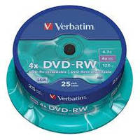 Диски DVD-RW Verbatim 4,7 gb 4x 25 шт/упаковка