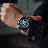 Сині брендові чоловічі стрілочні кварцові годинники зі шкіряним ремінцем з секундоміром., фото 3