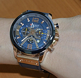 Сині брендові чоловічі стрілочні кварцові годинники зі шкіряним ремінцем з секундоміром., фото 6