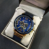 Сині брендові чоловічі стрілочні кварцові годинники зі шкіряним ремінцем з секундоміром., фото 2