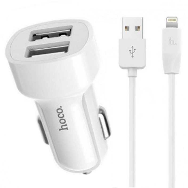 Автомобільний зарядний пристрій 2 USB + кабель iPhone lightning Hoco Z2A Комплект АЗУ та кабель для айфон