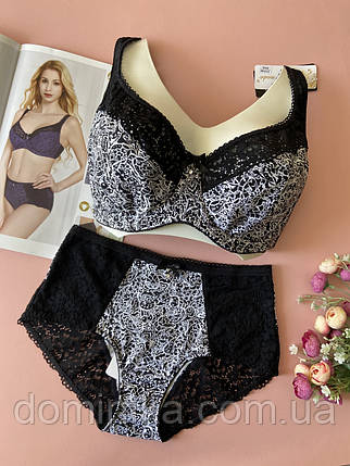 80/90/95D Бавовняний чорний комплект жіночої спідньої білизни великі розміри, фото 1