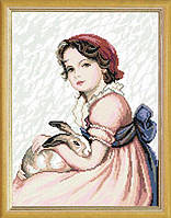 Набор для вышивки крестиком " Девушка с кроликом " Zweigart Madeira мулине 30х40 см