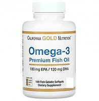 California Gold Nutrition, омега-3, рыбий жир премиального качества, 180мг ЭПК/120 мг ДГК, 100 капсул