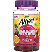 Комплекс для шкіри та волосся Nature's Way "Alive! Hair, Skin & Nails Gummies" з полуничним смаком (60 цукерок)