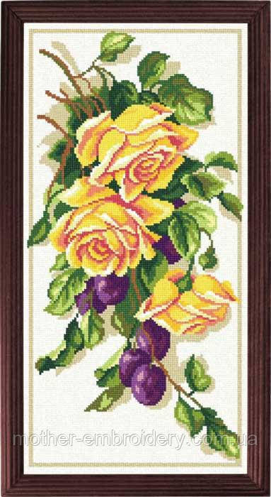 Набір для вишивки хрестиком " Троянди та сливи " Zweigart Madeira муліне 25х50 см