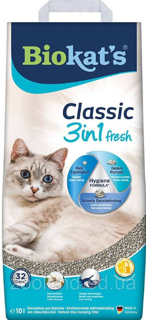 617220 Biokat's Classic Fresh 3in1 Cotton Blossom Наповнювач грудкується, 10 л