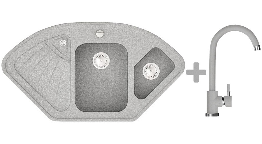 Комплект: мийка гранітна ASKANIA DELTA Сірий+ Кран