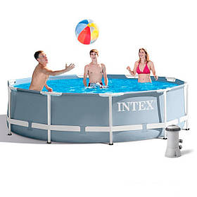 Басейн каркасний круглий (305 * 76см, 4485 л, фільтр-насос) Intex 26702 Сірий