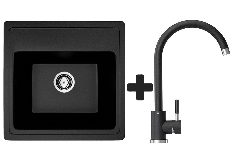 Комплект: мийка гранітна ASKANIA AMSTEL Чорний + Кран