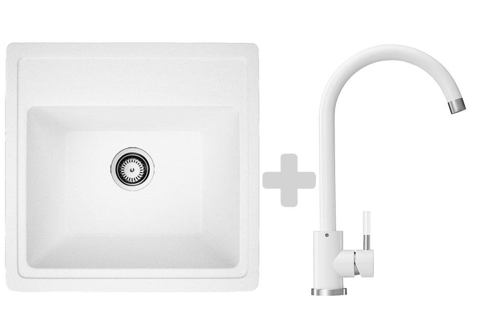 Комплект: мийка гранітна ASKANIA AMSTEL Білий + Кран, фото 1