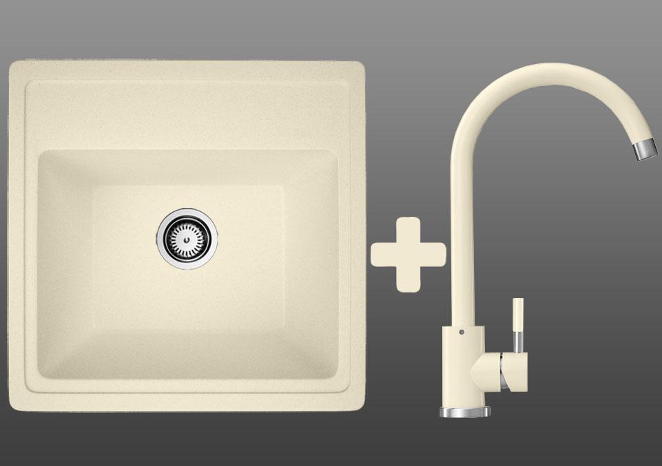 Комплект: мийка гранітна ASKANIA AMSTEL Бежевий + Кран