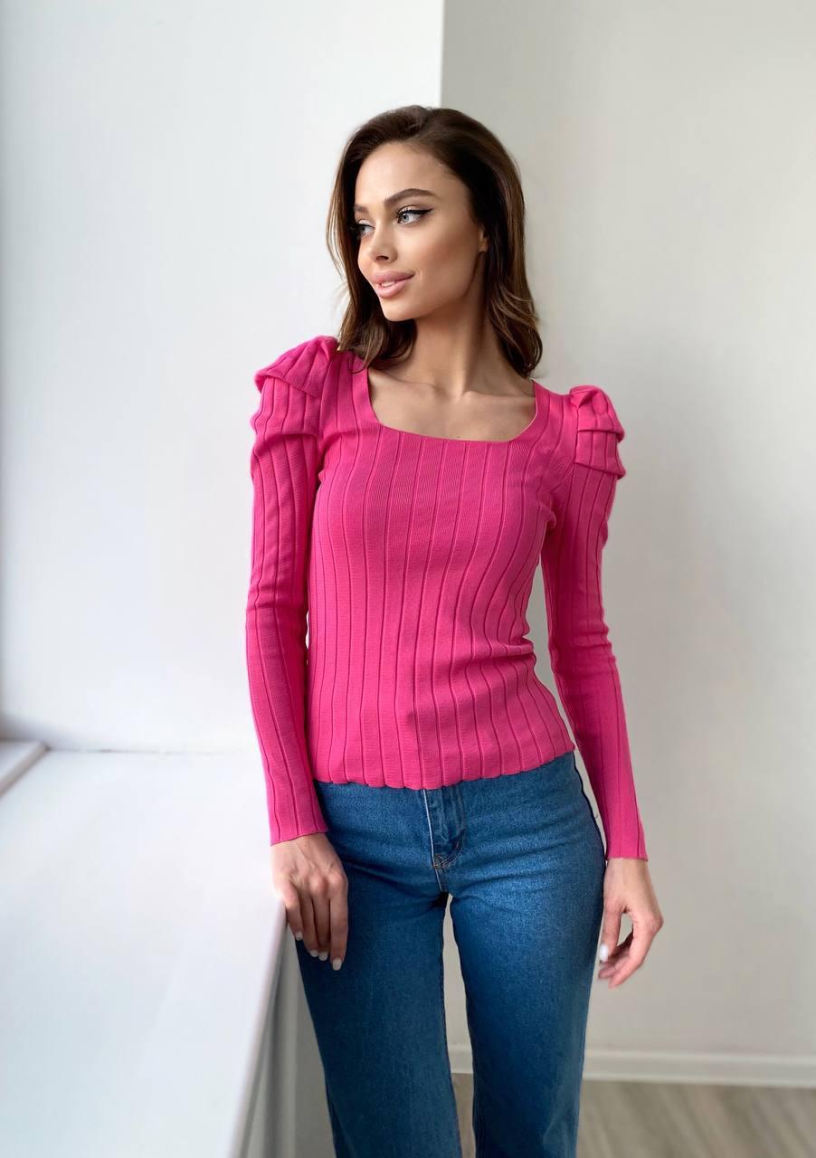 Кофта жіноча красива з фігурним квадратним вирізом і складкою на плечах Ssch1047